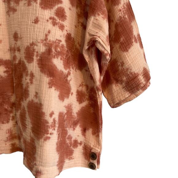 Womens Pure Jill Rust Peach Tie Dye Waffle Cotton Oversize Boho Top Size Small T - Picture 9 of 15